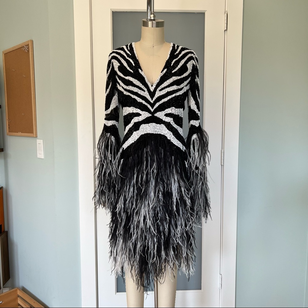 New Runway Pamella Roland Black and White Embroidered Dress